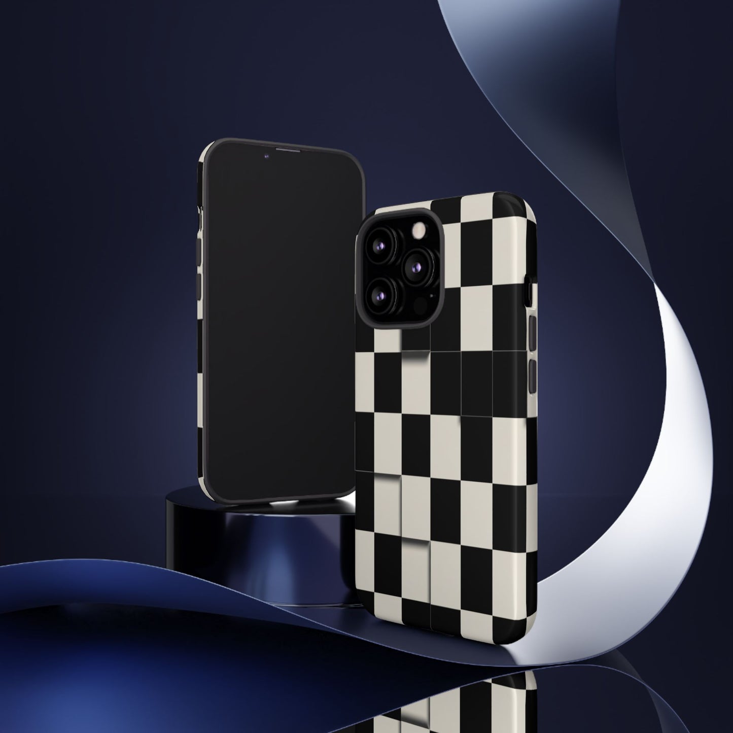 Checkerboard Tough Phone Case — Classic Black & Cream Grid Protective Cover