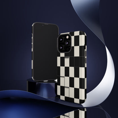 Checkerboard Tough Phone Case — Classic Black & Cream Grid Protective Cover