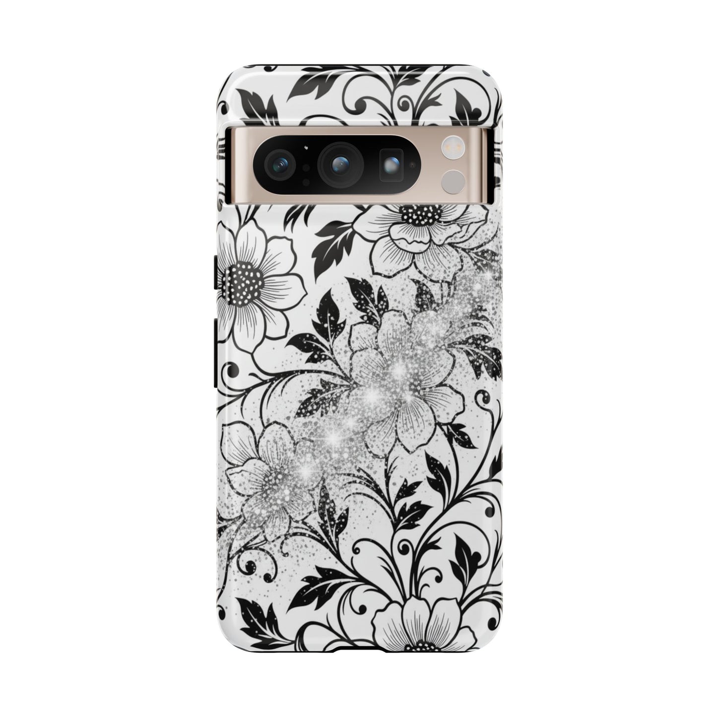 Floral Lace Phone Case — Black & White Vintage Flower Protective Case