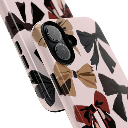 Bow Pattern Phone Case - Pink, Brown & Black Bows Protective Cover