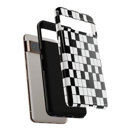 Crossword Grid Phone Case — Black & White Puzzle Pattern Tough Phone Cover