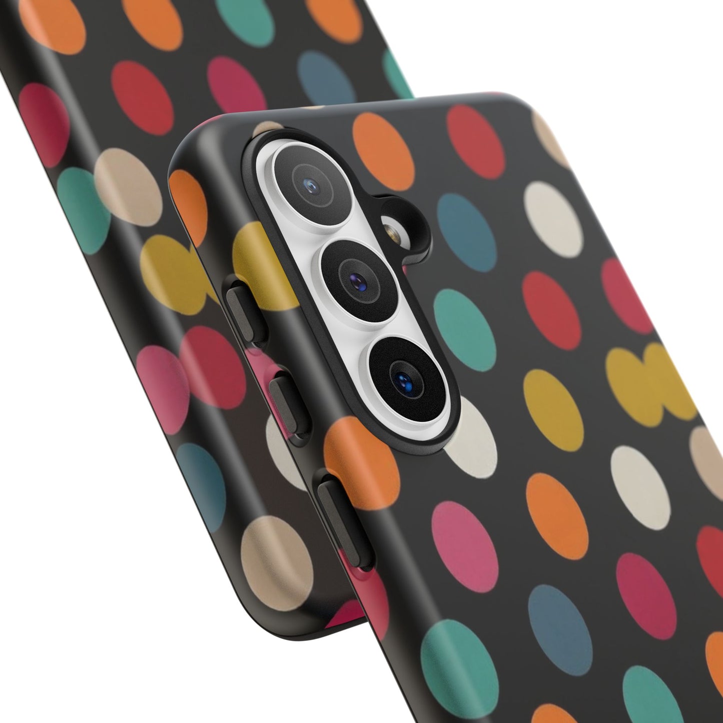 Polka Dot Tough Phone Case – Colorful Retro Dots on Black