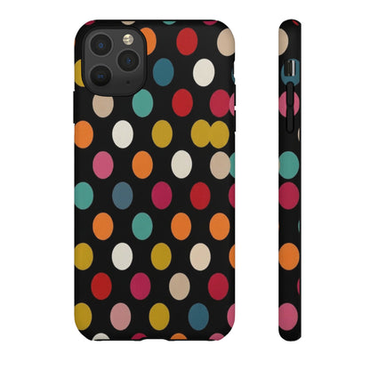 Polka Dot Tough Phone Case – Colorful Retro Dots on Black