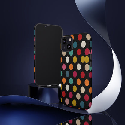 Polka Dot Tough Phone Case – Colorful Retro Dots on Black