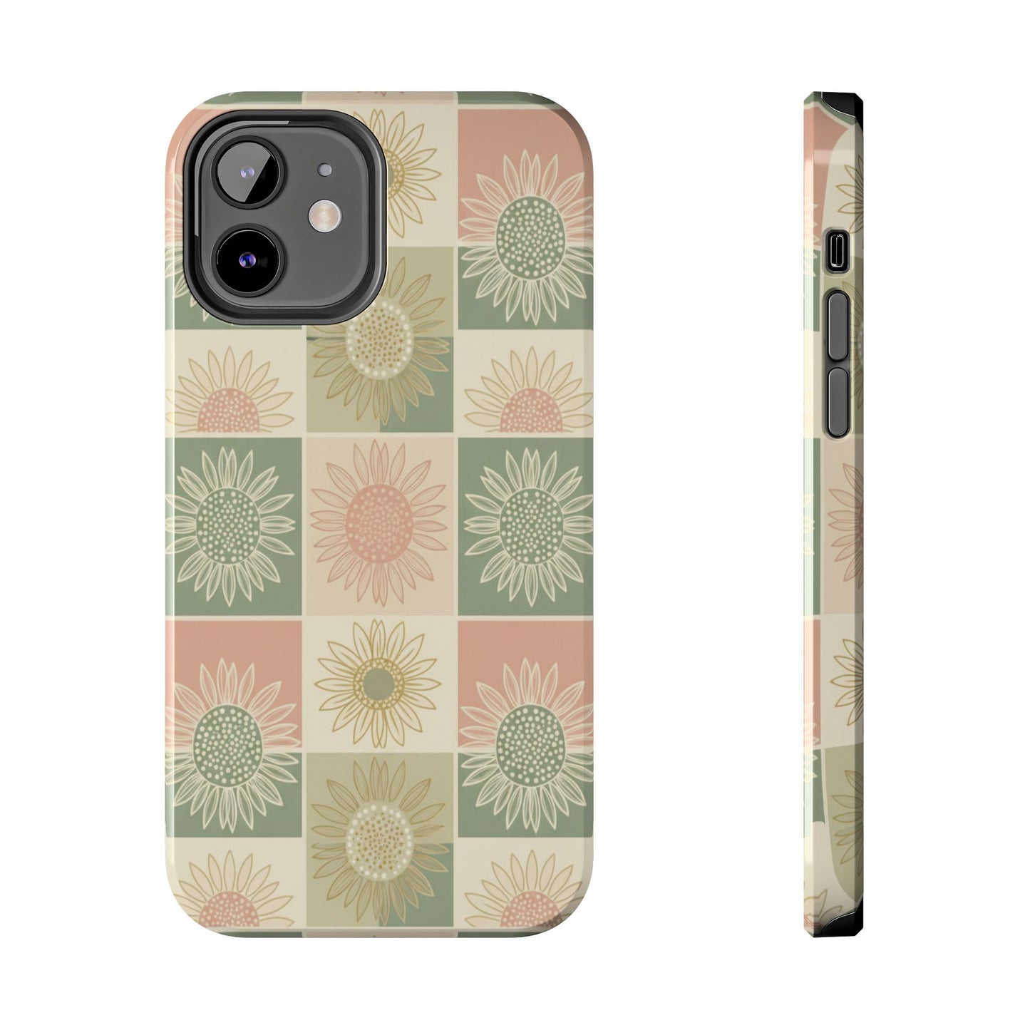 Copy of Copy of Sunflower Check iPhone Tough Phone Case — Retro Pastel Floral Protective Cover