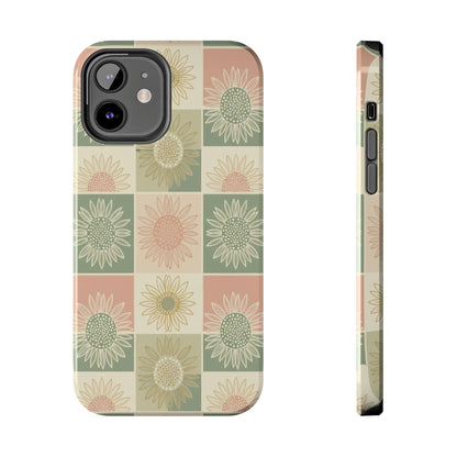 Copy of Copy of Sunflower Check iPhone Tough Phone Case — Retro Pastel Floral Protective Cover