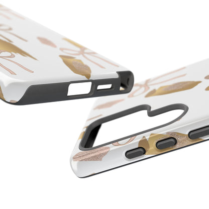 Phone Case — Gold Brushstroke & Blush Bow Pattern