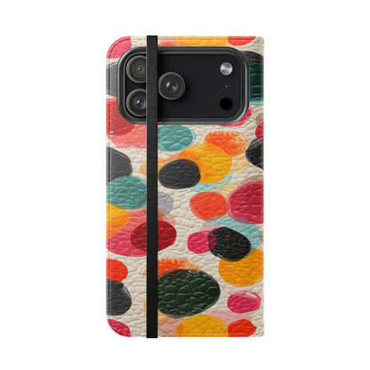 Colorful Confetti Dot Flip Phone Case — Retro Polka Wallet Cover
