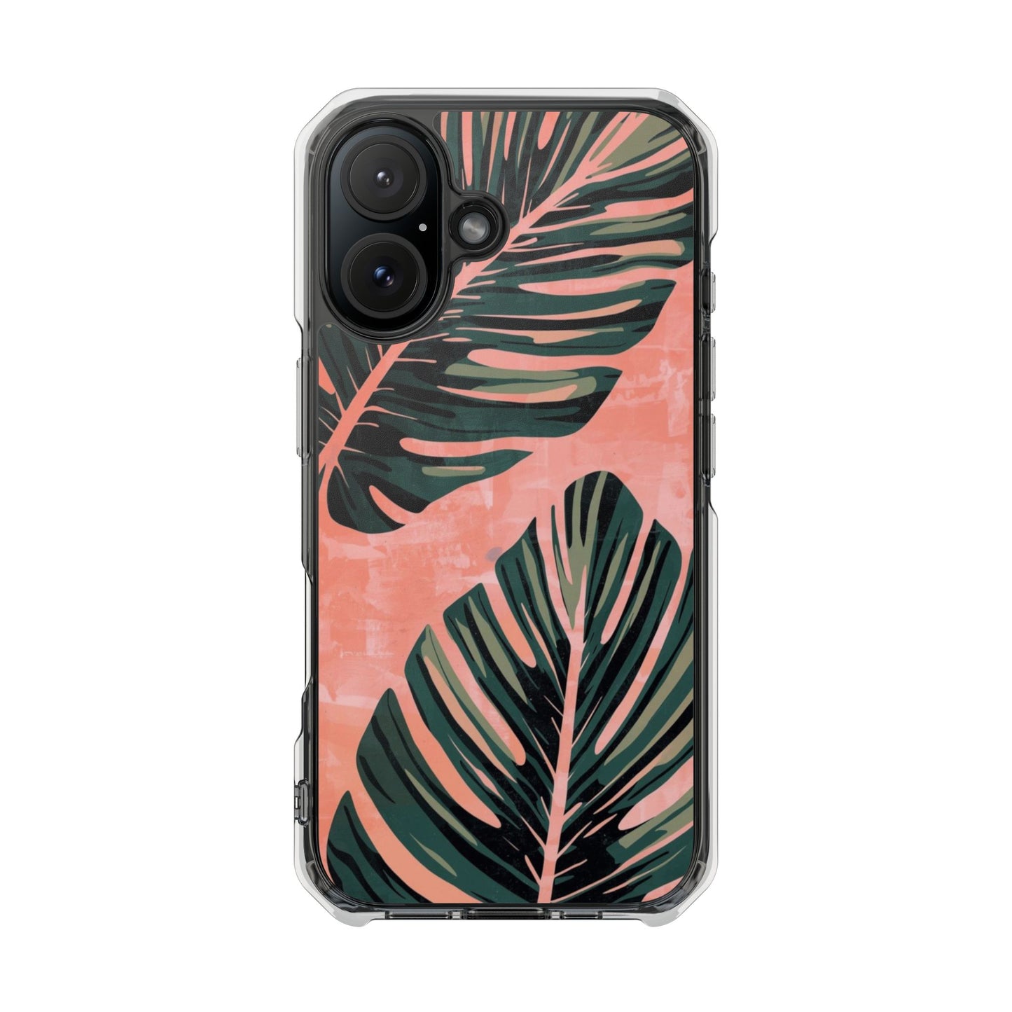 Clear Impact Phone Case — Tropical Palm Leaf Design (Magnetic Compatible)