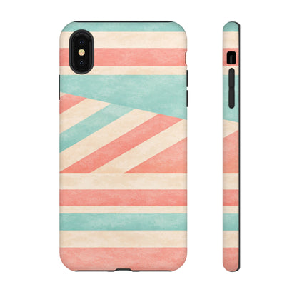 Pastel Stripes Tough Phone Case – Retro Coral & Teal Protective Cover
