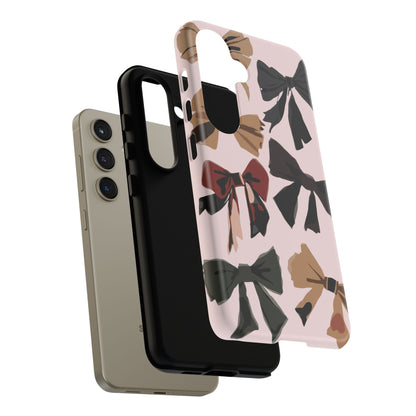 Bow Pattern Phone Case - Pink, Brown & Black Bows Protective Cover