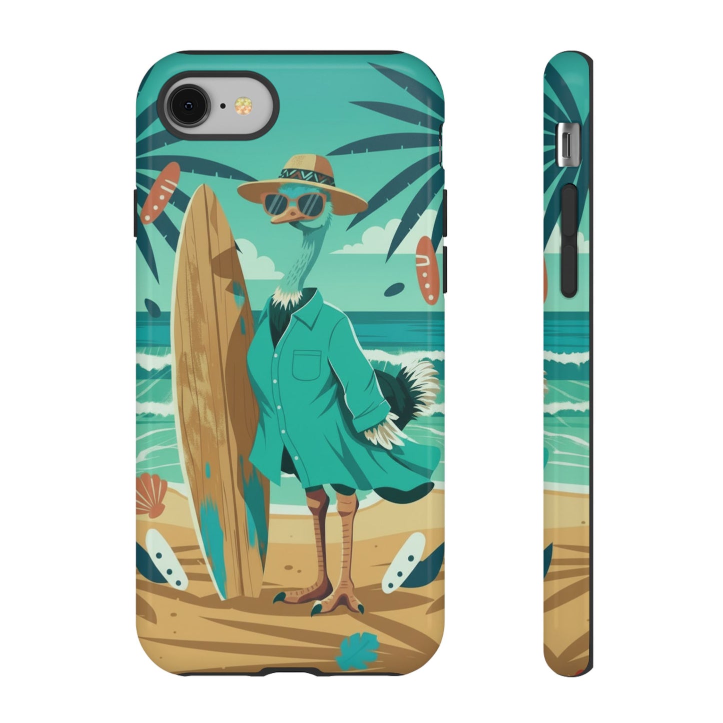 Phone Case — Retro Dressed Seagull Surfing Beach Illustration