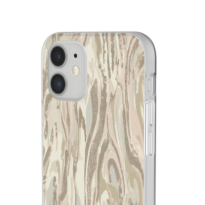 Neutral Marble Swirl Flexi Phone Case — Beige Abstract Protective Cover