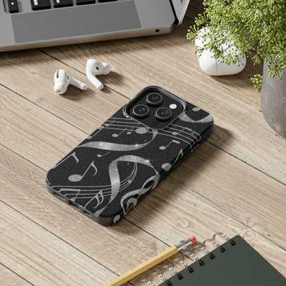 Musical Notes Tough Phone Case – Glitter Black Musician Phone Cover