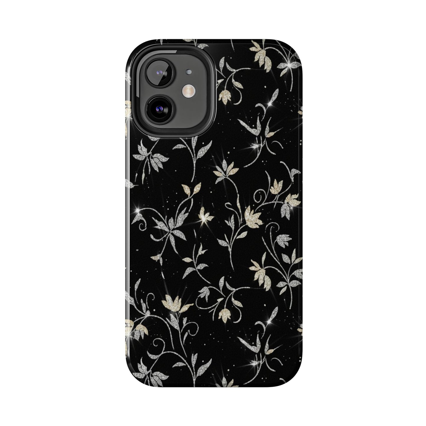 Floral Noir Tough Phone Case — Vintage Black Botanical Protective Cover