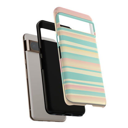 Pastel Striped Tough Phone Case — Mint, Peach & Cream Protective Cover