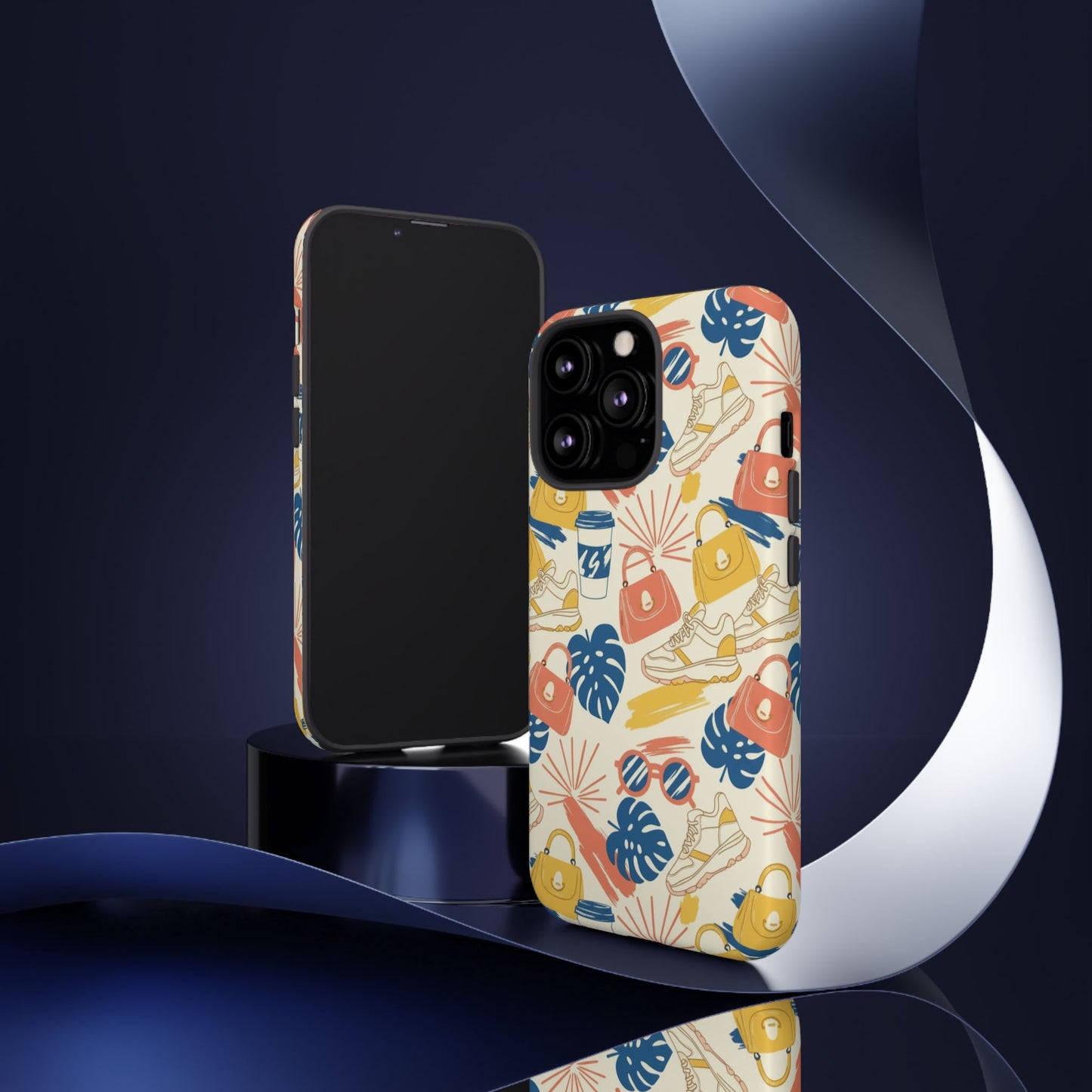 Tough Cases: Retro Summer Pattern Phone Case – Sunglasses, Sneakers & Tropical Leaves