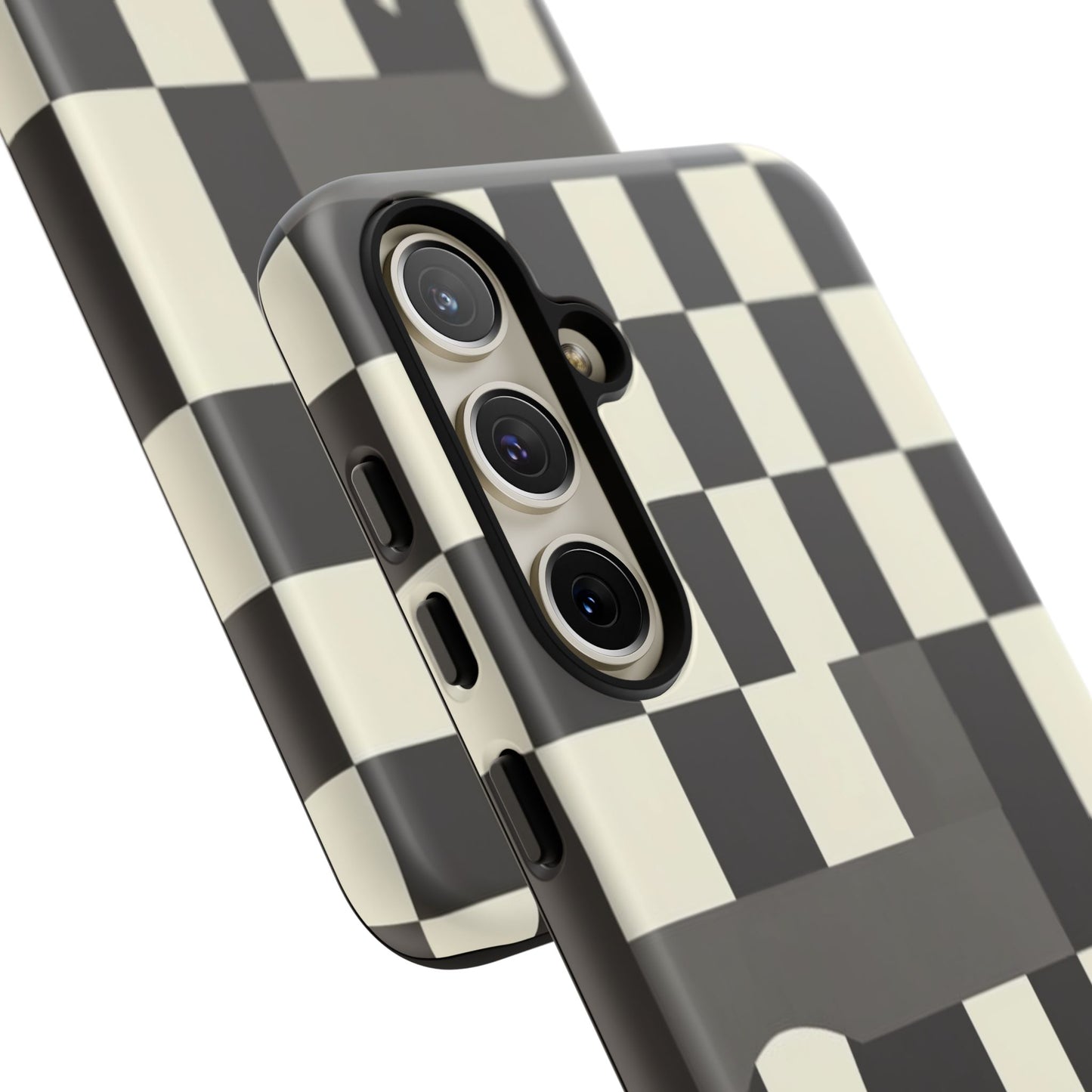 Checkerboard Wave Phone Case — Black & Cream Graphic Tough Case