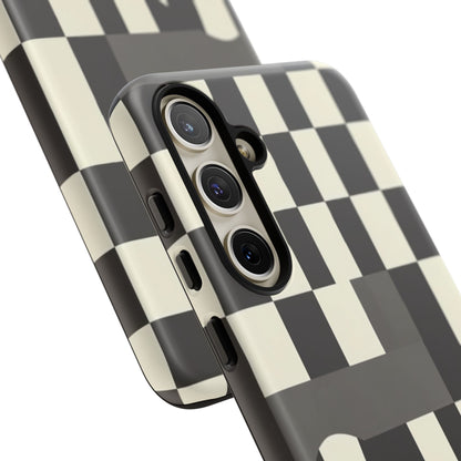 Checkerboard Wave Phone Case — Black & Cream Graphic Tough Case