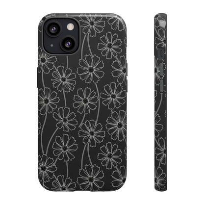 Floral Doodle Tough Phone Case — Black & Gray Daisy Pattern