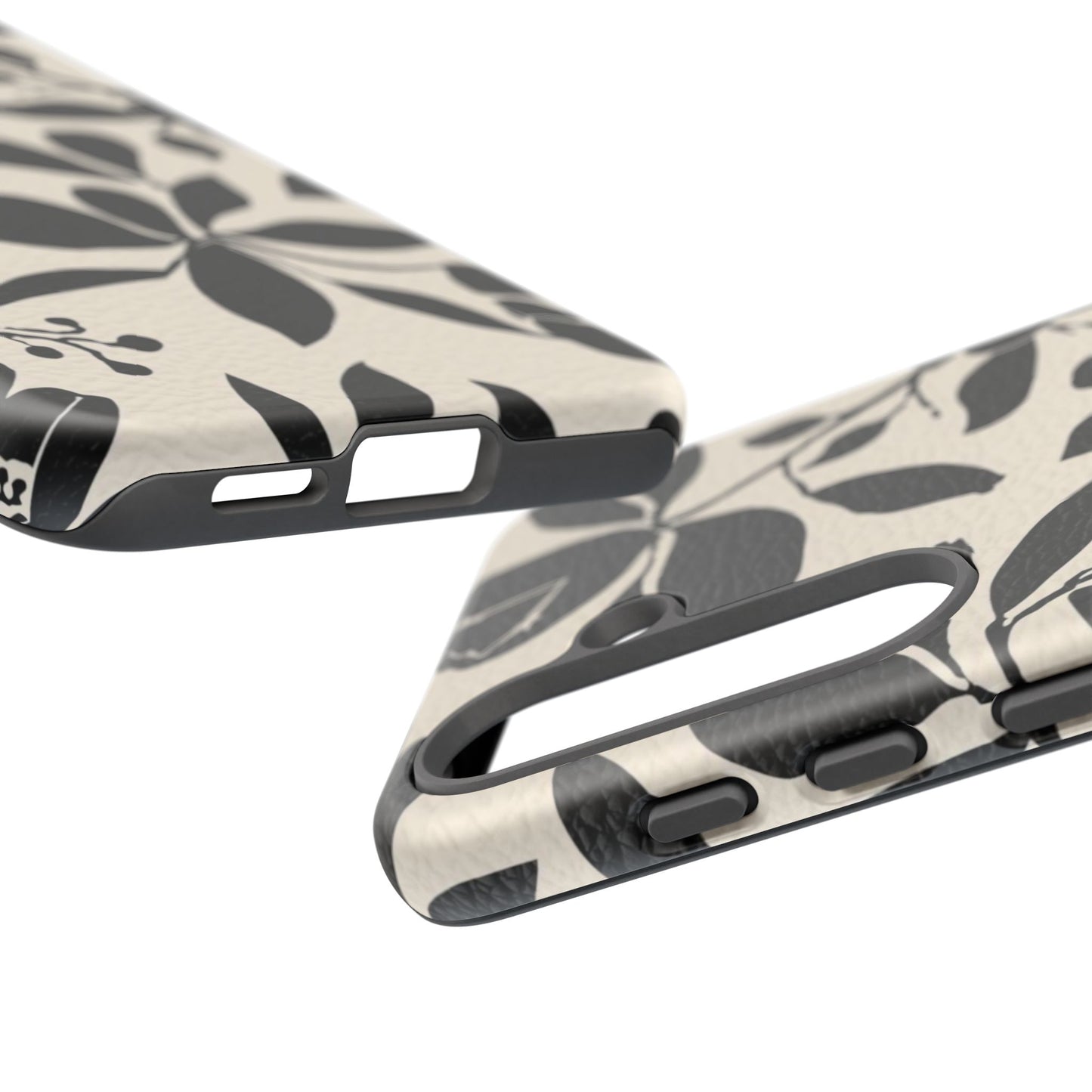 Black Floral Pattern Phone Case — Monochrome Botanical Tough Case