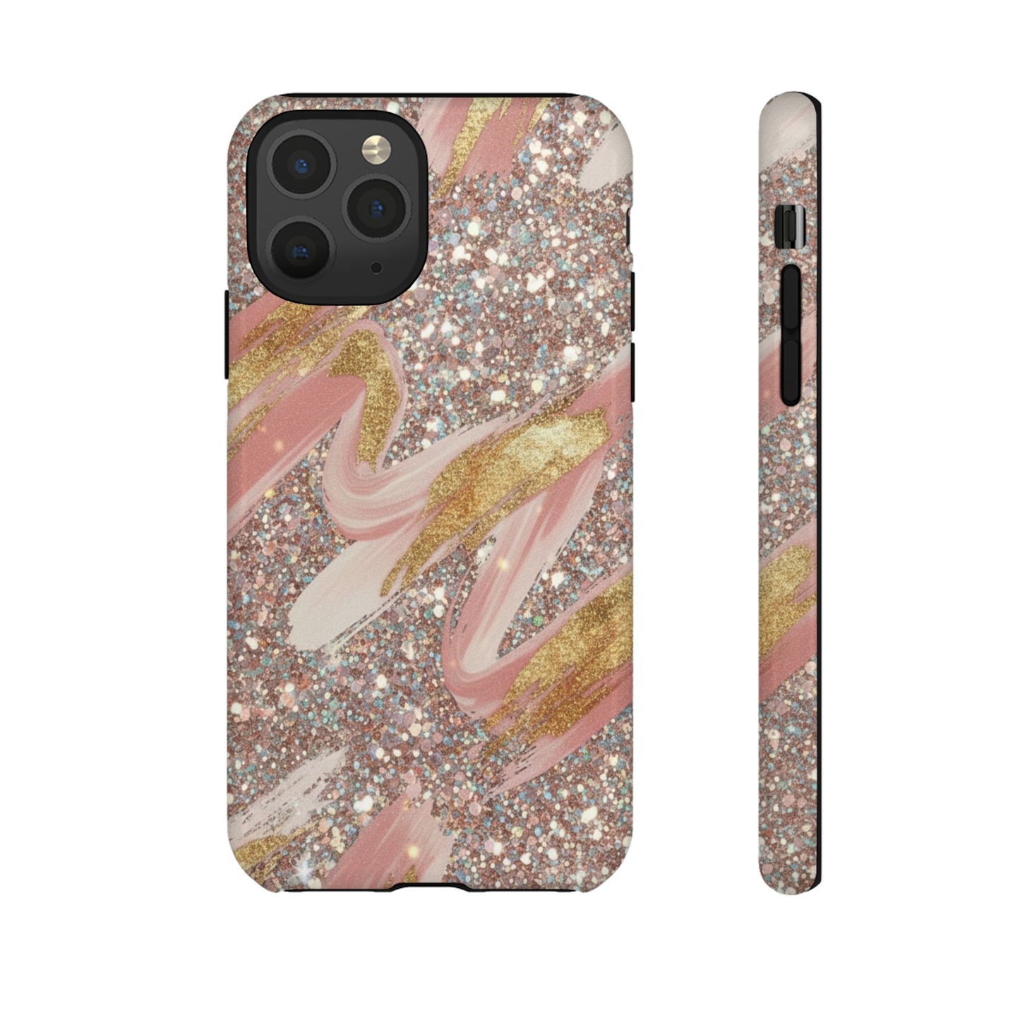 Glitter Blush Marble Phone Case — Pink Gold Swirl Tough Case
