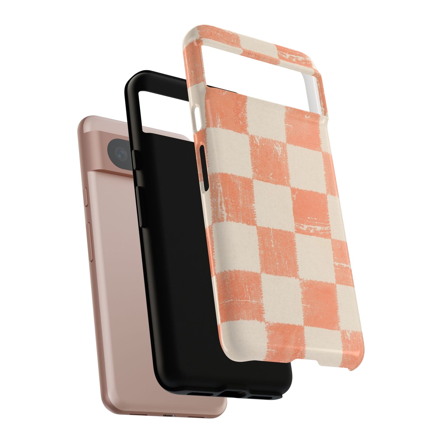 Peach Checkerboard Tough Phone Case — Retro Distressed Grid Design