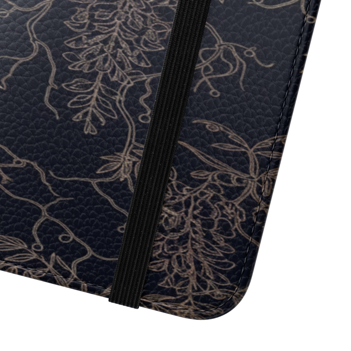 Botanical Noir Flip Phone Case — Dark Floral Wallet Cover with Card Slots