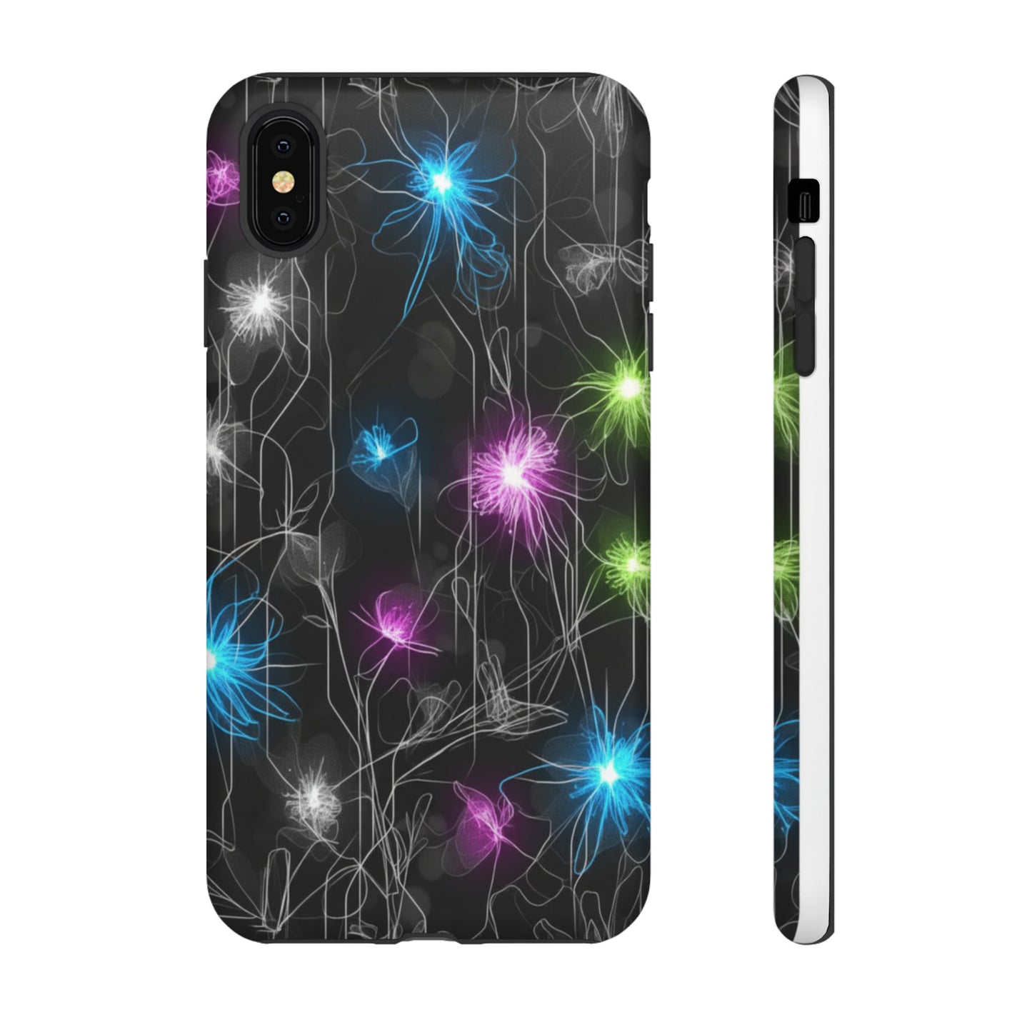 Neon Floral Tough Phone Case — Glow Flower Protective iPhone Cover