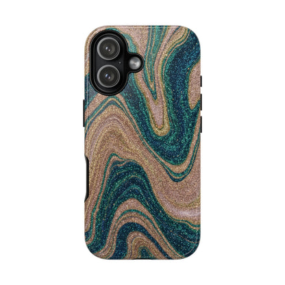 Marbled Teal & Gold Phone Case — Glitter Swirl Tough Case