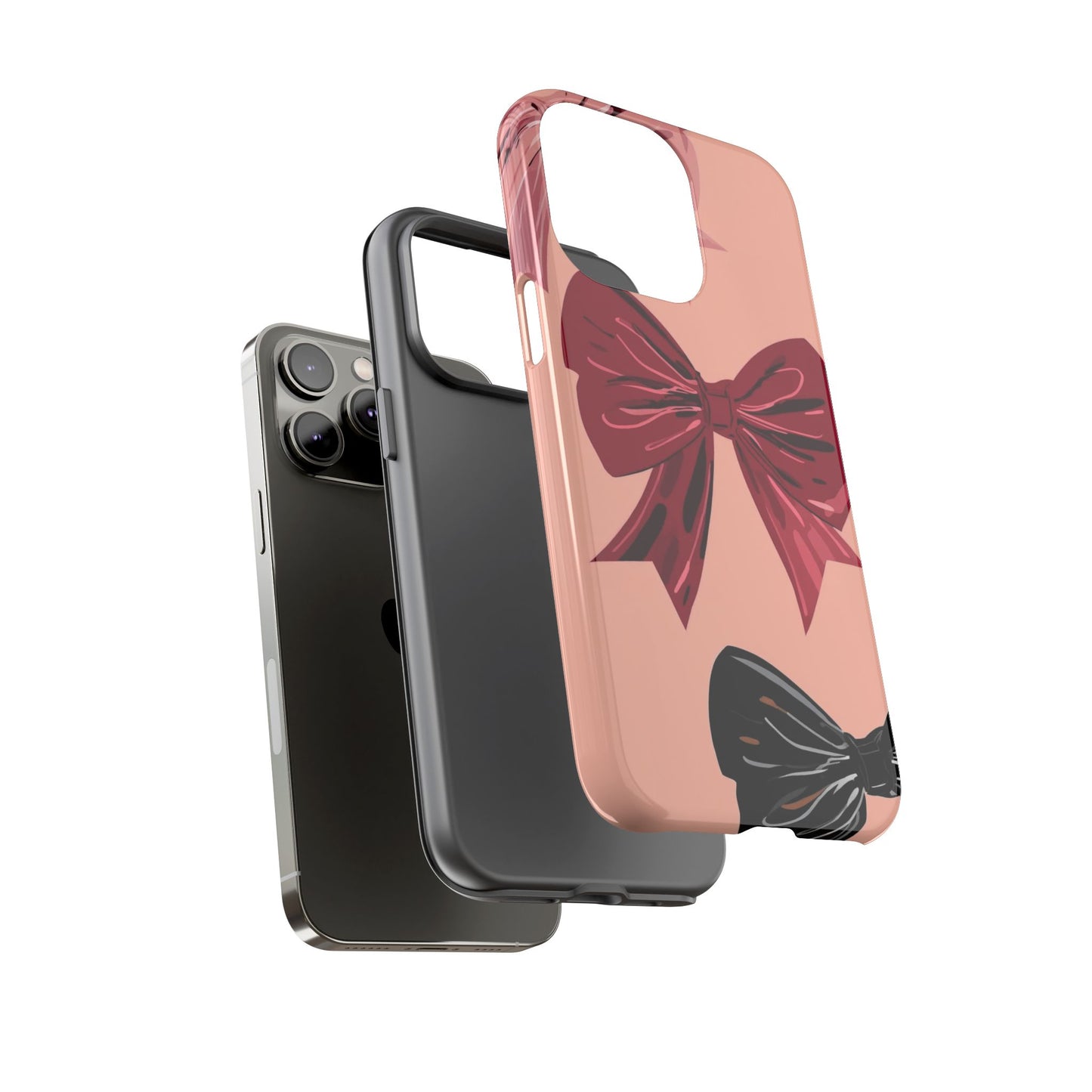 Bow Pattern Tough Phone Case — Pink, Red & Black Decorative Bows