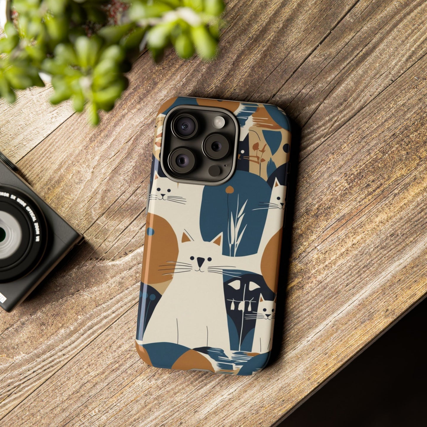 Cat Pattern Phone Case – Retro Abstract Cats Protective iPhone Cover