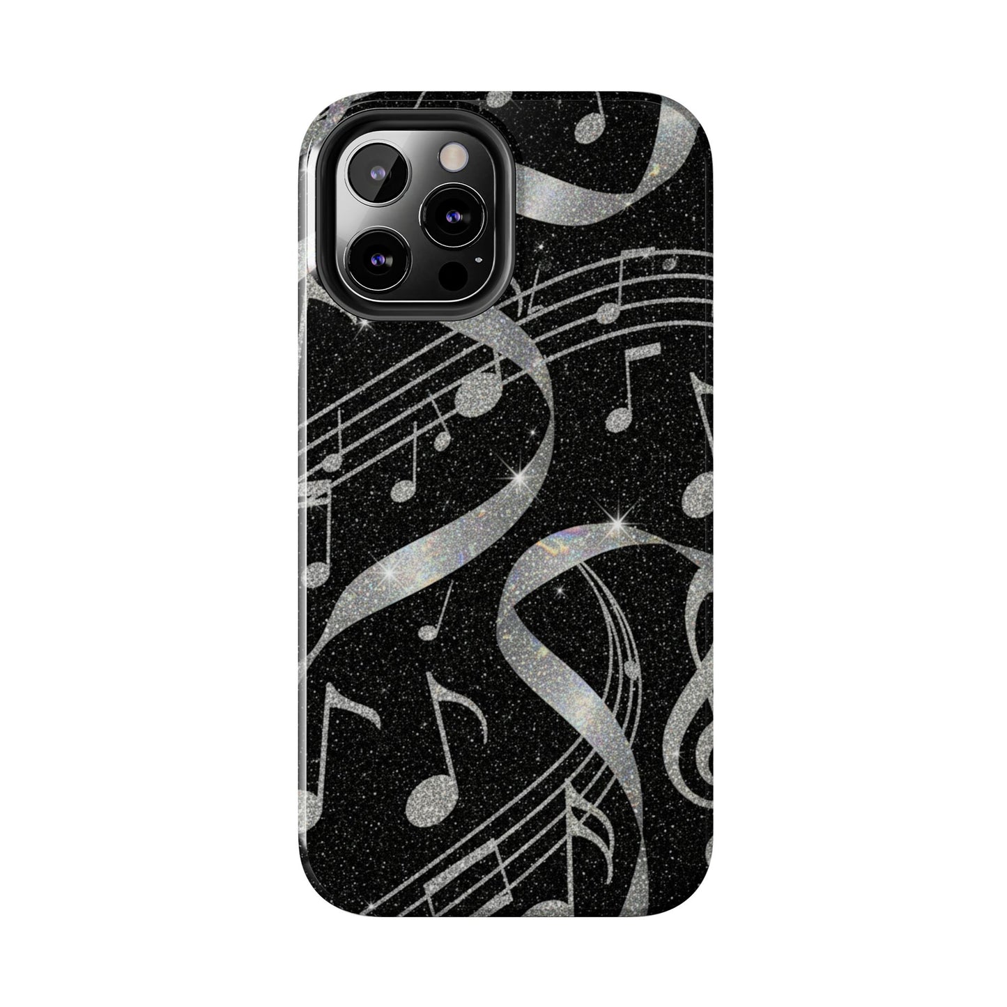Musical Notes Tough Phone Case – Glitter Black Musician Phone Cover