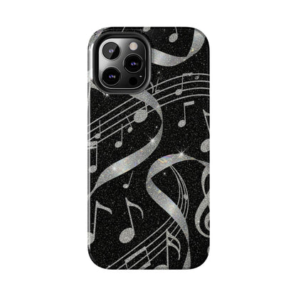 Musical Notes Tough Phone Case – Glitter Black Musician Phone Cover
