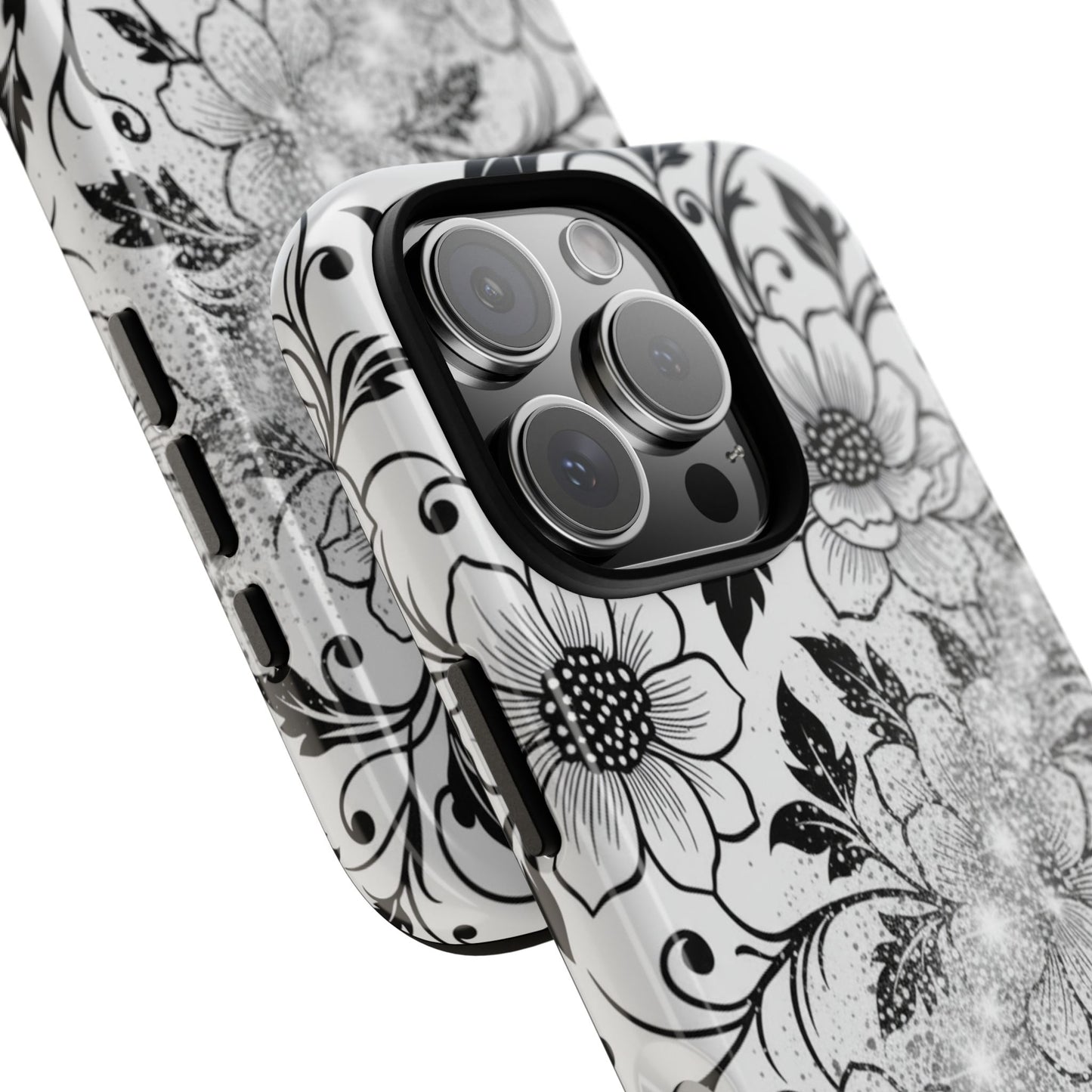 Floral Lace Phone Case — Black & White Vintage Flower Protective Case