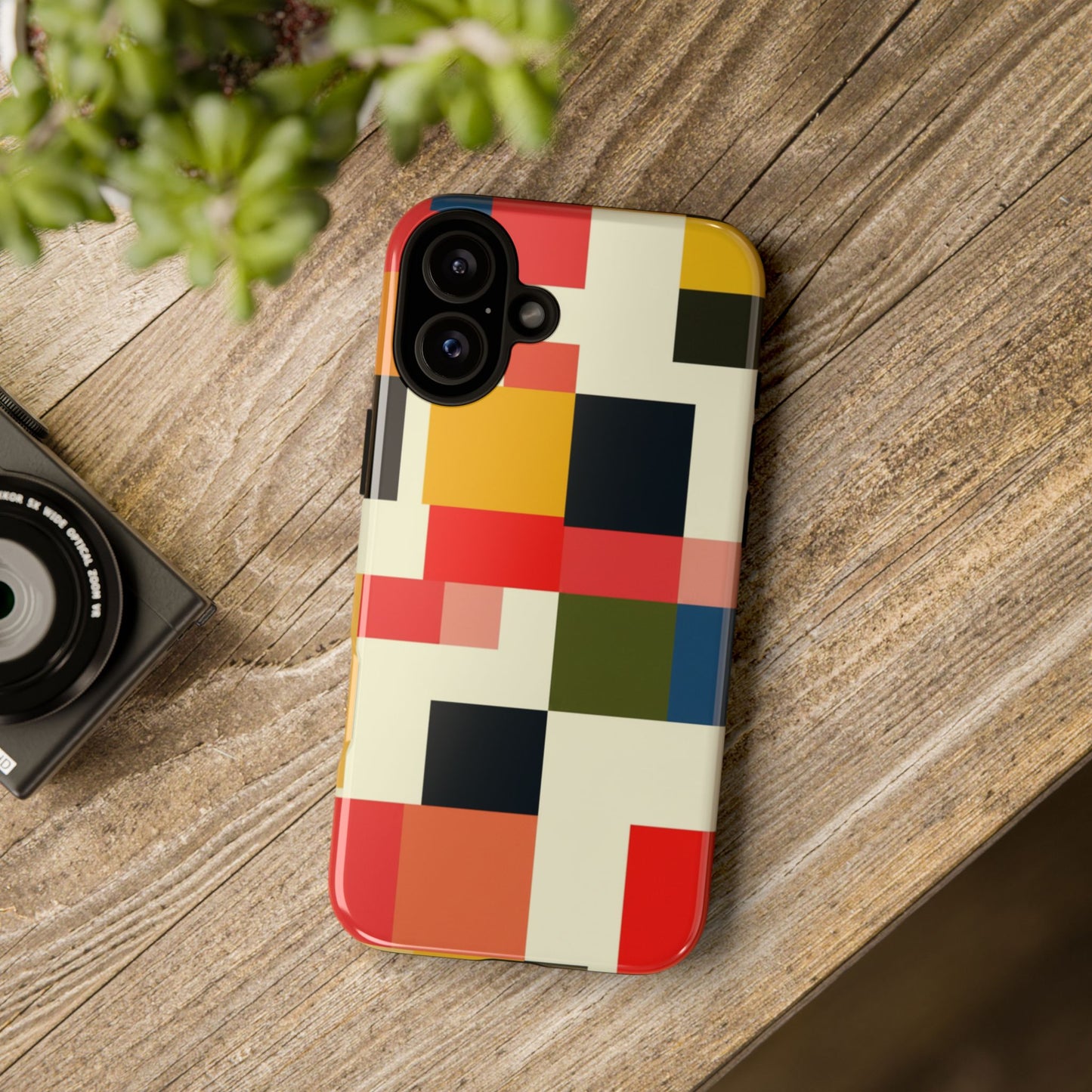 Abstract Color Block Tough Phone Case — Retro Geometric Protective Cover