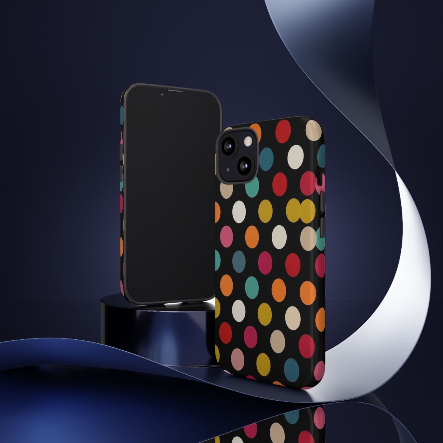 Polka Dot Tough Phone Case – Colorful Retro Dots on Black