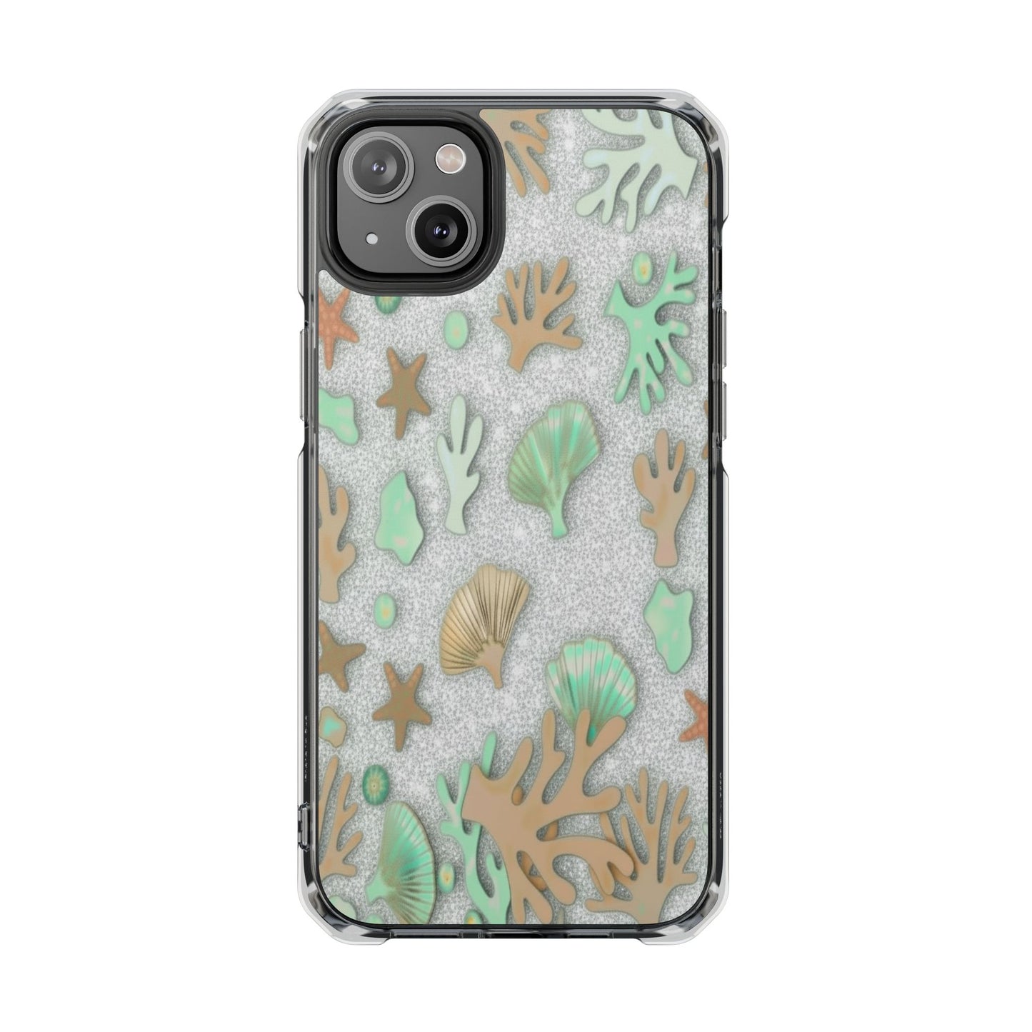 Clear Magnetic Phone Case — Sea Shell & Coral Glitter Design