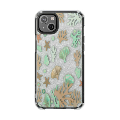 Clear Magnetic Phone Case — Sea Shell & Coral Glitter Design