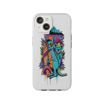 Kangaroo & Koala Surf Phone Case — Neon Aussie Beach Vibes Flexible Case
