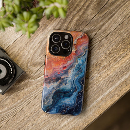 Marbled Galaxy Tough Phone Case — Abstract Blue & Coral Protective Cover