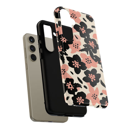Floral Phone Case — Pink & Black Retro Blossom Protective Cover