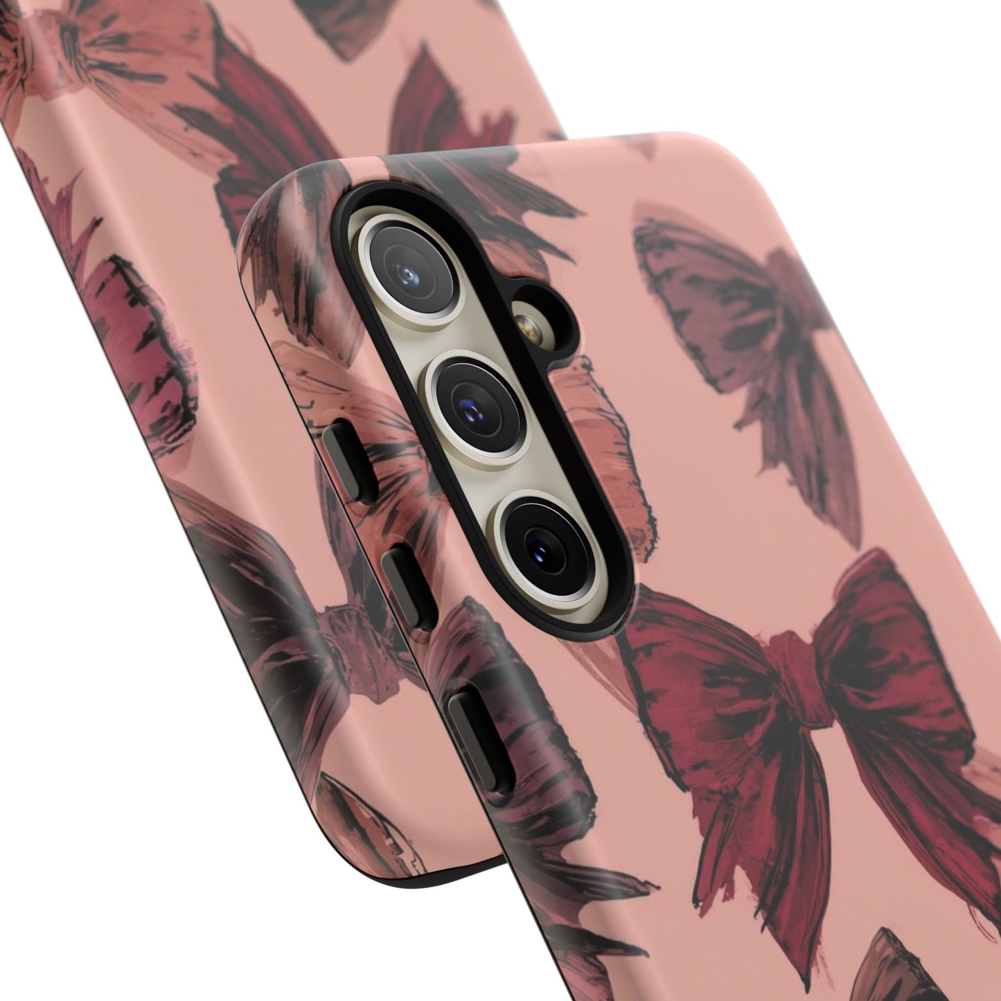 Bow Pattern Tough Phone Case — Pink Watercolor Bows Protective iPhone Cover