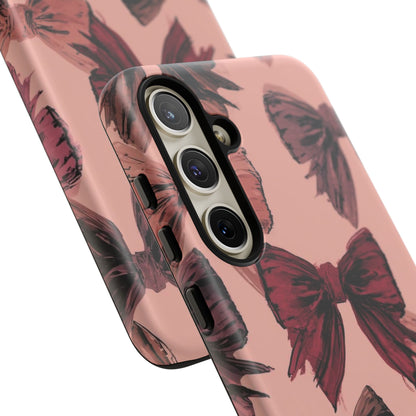 Bow Pattern Tough Phone Case — Pink Watercolor Bows Protective iPhone Cover