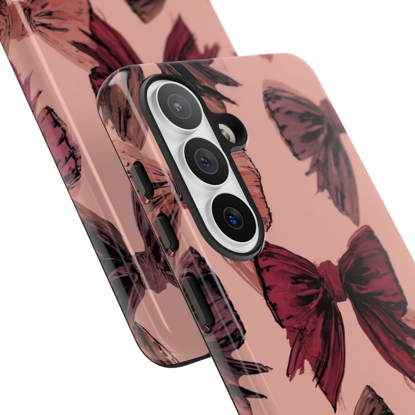 Bow Pattern Tough Phone Case — Pink Watercolor Bows Protective iPhone Cover
