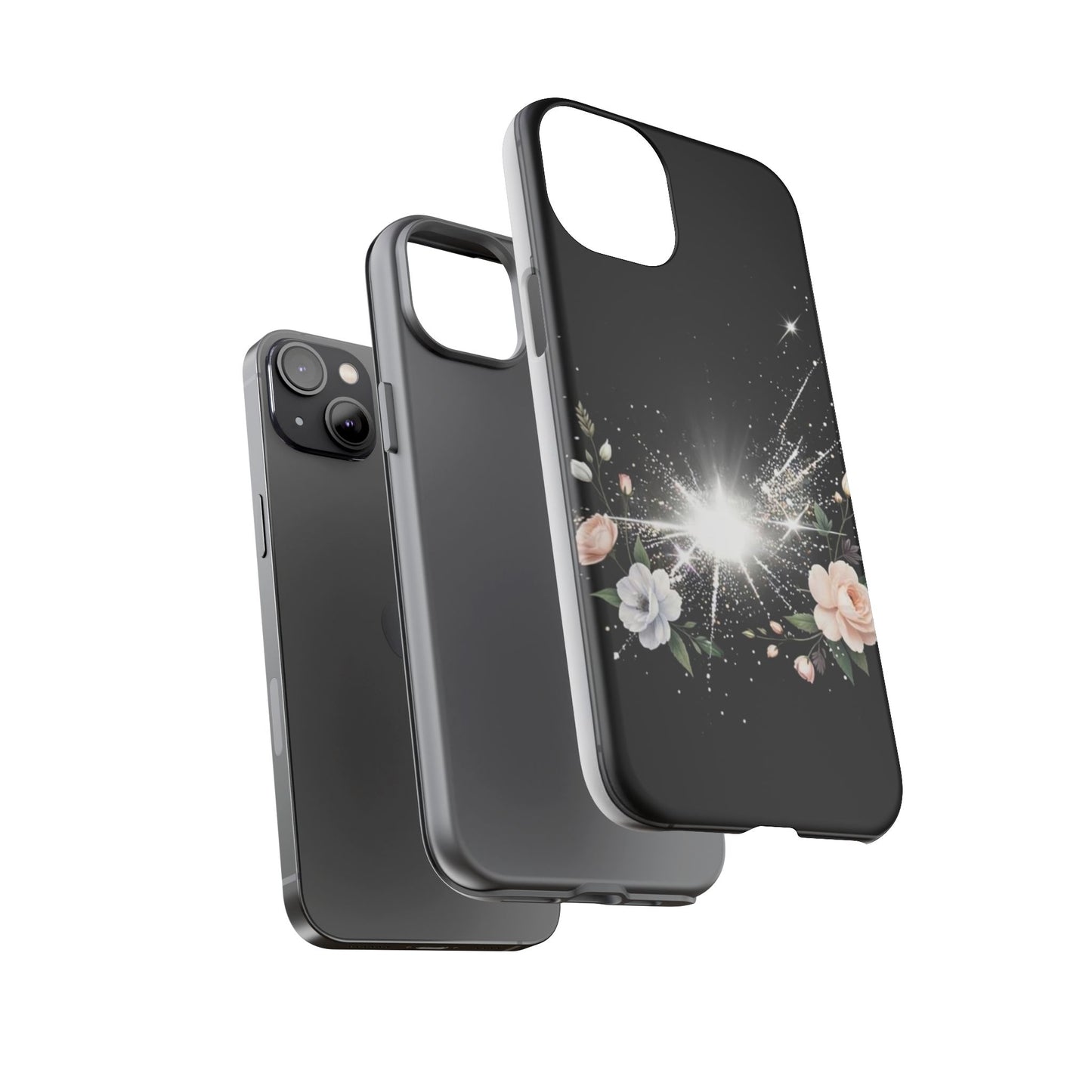 Floral Burst Phone Case — Protective Black Sparkle Design