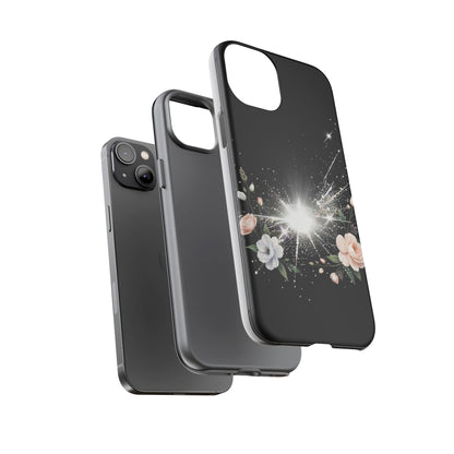 Floral Burst Phone Case — Protective Black Sparkle Design