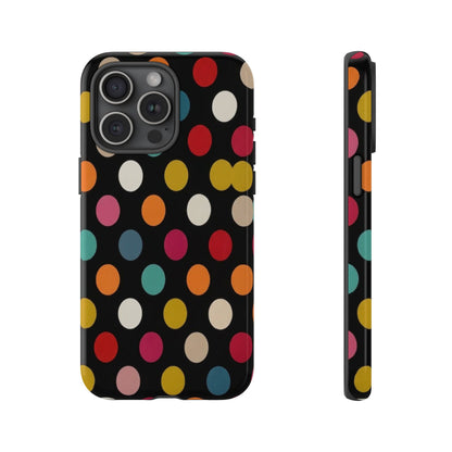 Polka Dot Tough Phone Case – Colorful Retro Dots on Black