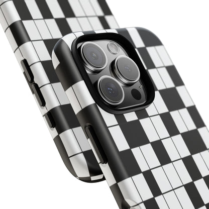 Crossword Grid Phone Case — Black & White Puzzle Pattern Tough Phone Cover