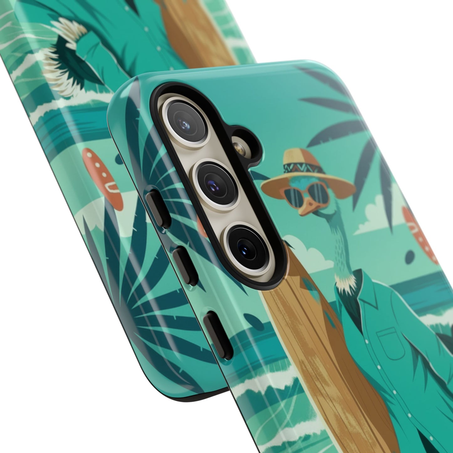 Phone Case — Retro Dressed Seagull Surfing Beach Illustration